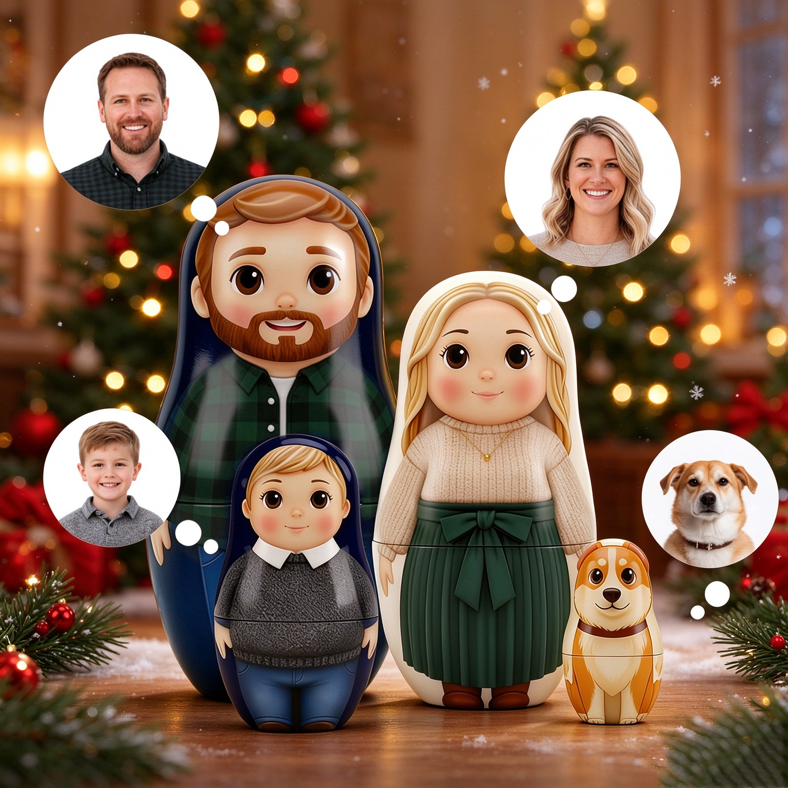 Muñeca Rusa Con Retrato Personalizado, Foto Personalizada, Retrato Familiar Estilo Caricatura, Regalo De Navidad.