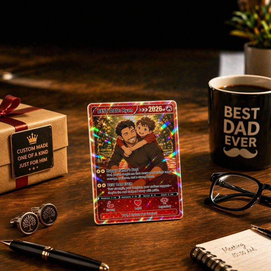 Tarjeta Poke Con Foto De Papá Personalizada, Regalo De Jugador Personalizado Para Papá Papá, Día Del Padre, Regalo De Cumpleaños, Recuerdo De Papá Geek - mymoonlampes