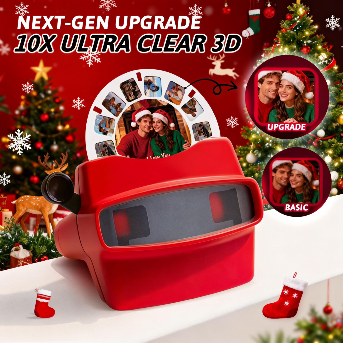 Visor 3d Personalizado Y Carrete. Regalo Navideño Rosa Personalizado Con Tus Propias Fotos. Visor De Texto Y Fotos. Varias Películas Disponibles. Visor Rojo. - mymoonlampes