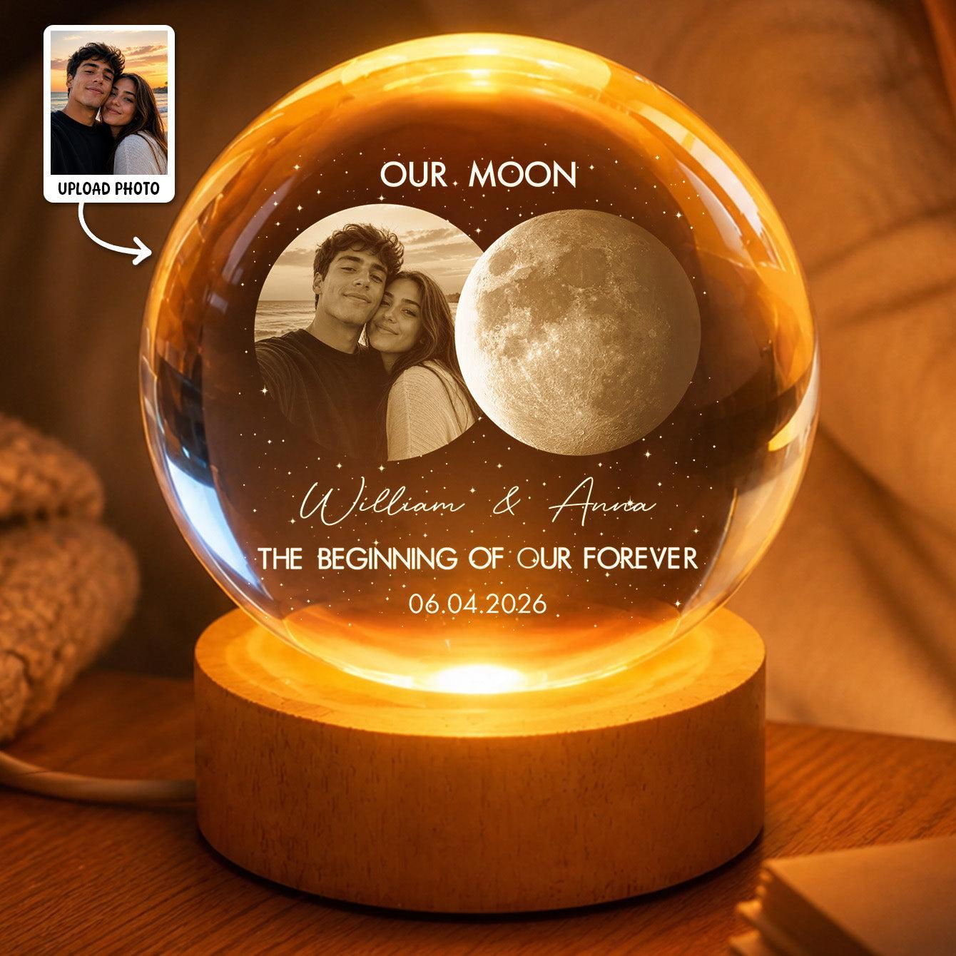Esfera De Cristal Con Foto Personalizada Y Forma De Luna, Regalo Para Enamorados - Luz Nocturna LED Romántica Para La Decoración Del Dormitorio - mymoonlampes