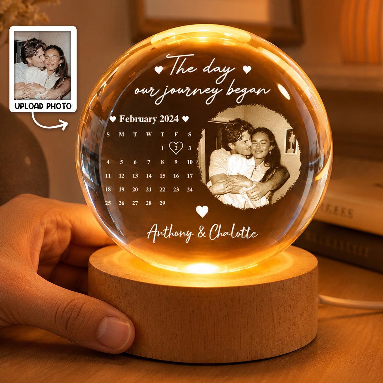 Foto Personalizada Nuestro Viaje Comenzó Calendario Luz Nocturna - Luz Nocturna LED Con Bola De Cristal Personalizada - Dulce Amor Para Pareja, Esposa, Esposo - mymoonlampes