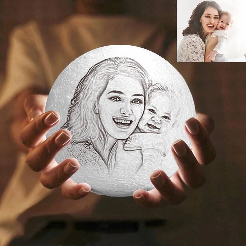 Familia 2 Colores Madre e Hijo Foto Personalizada Lámpara Luna 3D Impresión Grabado con Nombre