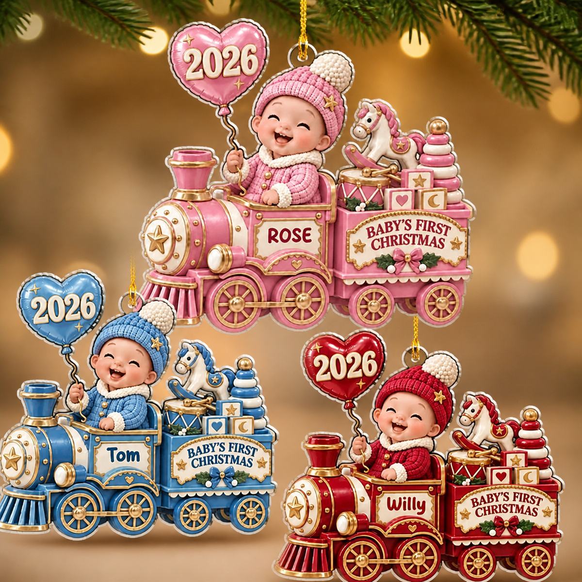 Adorno Navideño Personalizado Para El Primer Bebé: Diseño De Tren Para Nuevos Padres, Regalo Navideño 2026 - mymoonlampes
