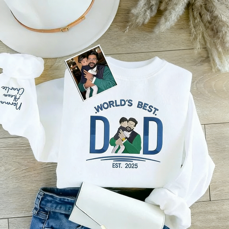 Sudadera Personalizada 'el Mejor Papá Del Mundo', Suéter Con Foto Familiar Bordada, Jersey Personalizado Con Fecha De Cumpleaños Para Papá, Regalos Para El Día Del Padre.