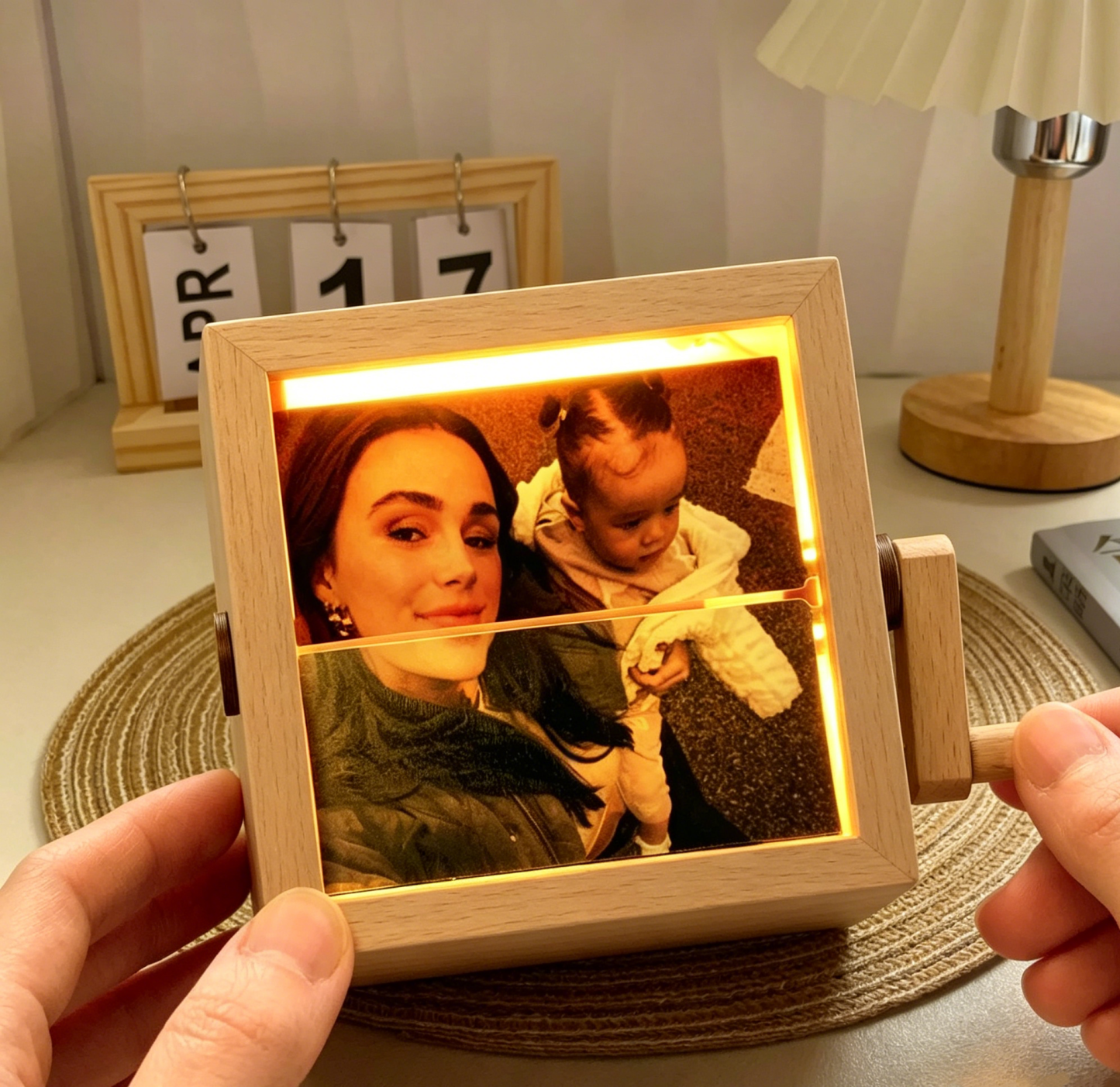 Día De La Madre Caja Flipbook Con Manivela Personalizada Máquina De Animación Álbum De Fotos Mecánico Con Manivela Y Marco De Cubo De Fotos Para Bebés De Nogal Negro Claro