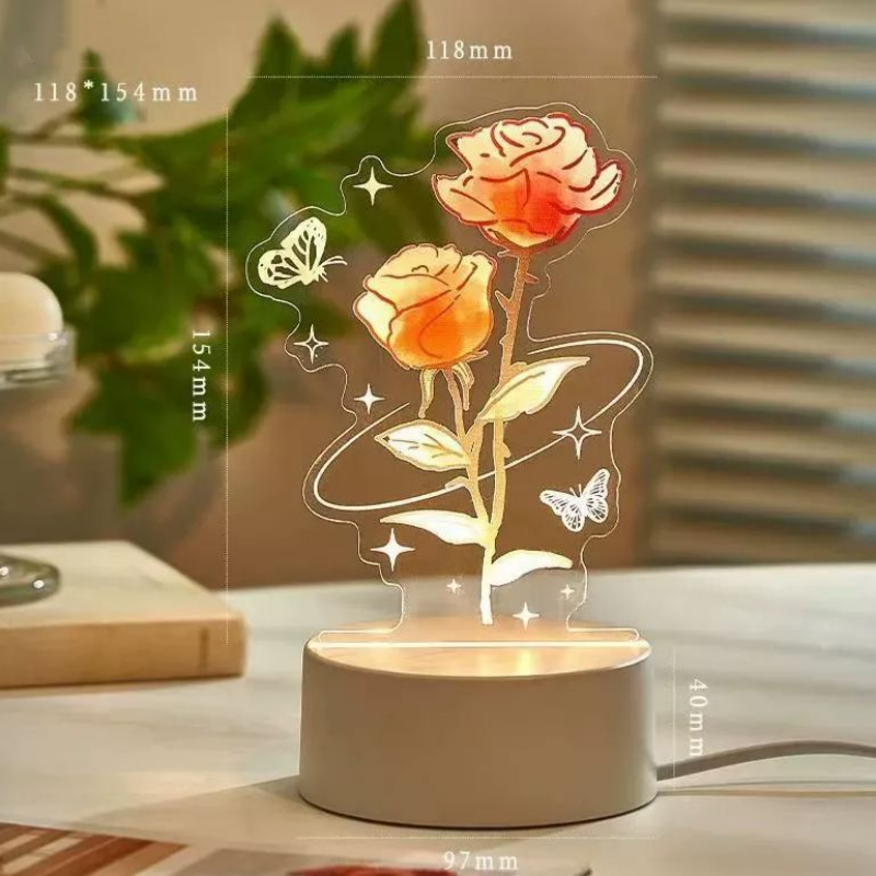 Lámpara De Noche Led Personalizada Con Forma De Rosa Eterna, Tulipán Y Lirio Del Valle – Regalo Personalizado Para El Día De La Madre. - mymoonlampes
