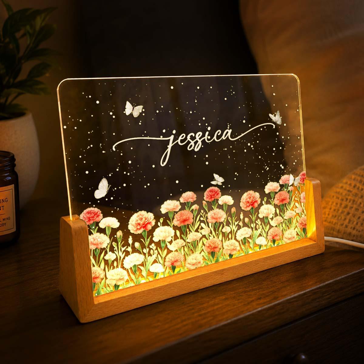 Mes De Nacimiento Flor Acuarela Que Florece En El Amor - Luz Nocturna LED Acrílica Personalizada - Regalo Especial Para Amigos, Amantes Y Familiares - mymoonlampes