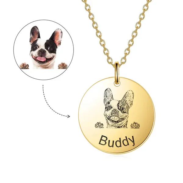 Collar Con Foto Y Retrato Grabado En Forma Redonda, Joyería Personalizada Con Retrato Chapada En Oro De 14 Quilates. - mymoonlampes