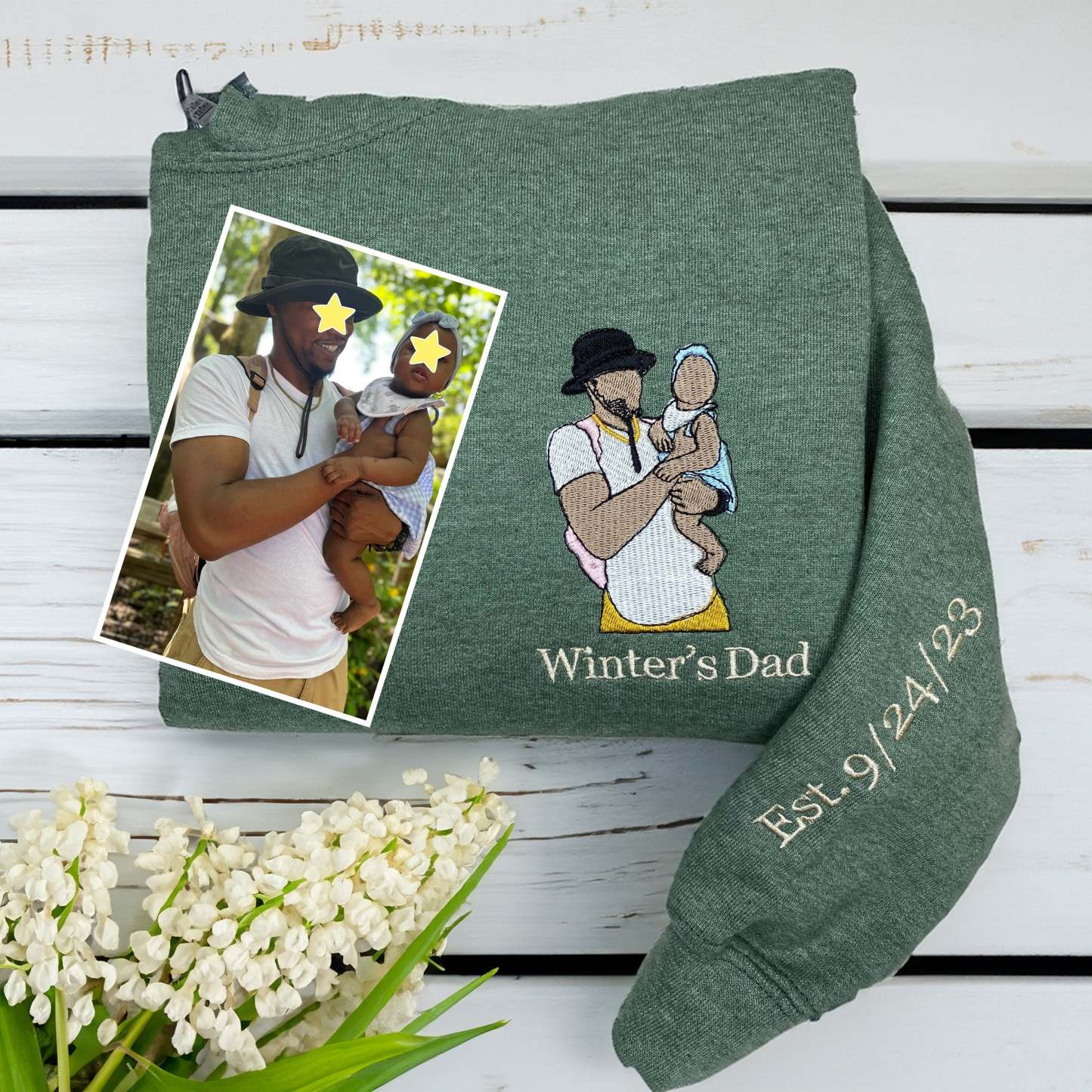 Sudadera Bordada A Todo Color Personalizada Con Retrato De Pareja, Papá O Mamá, Regalo Familiar, Idea De Regalo Personalizada Para El Día Del Padre. - mymoonlampes