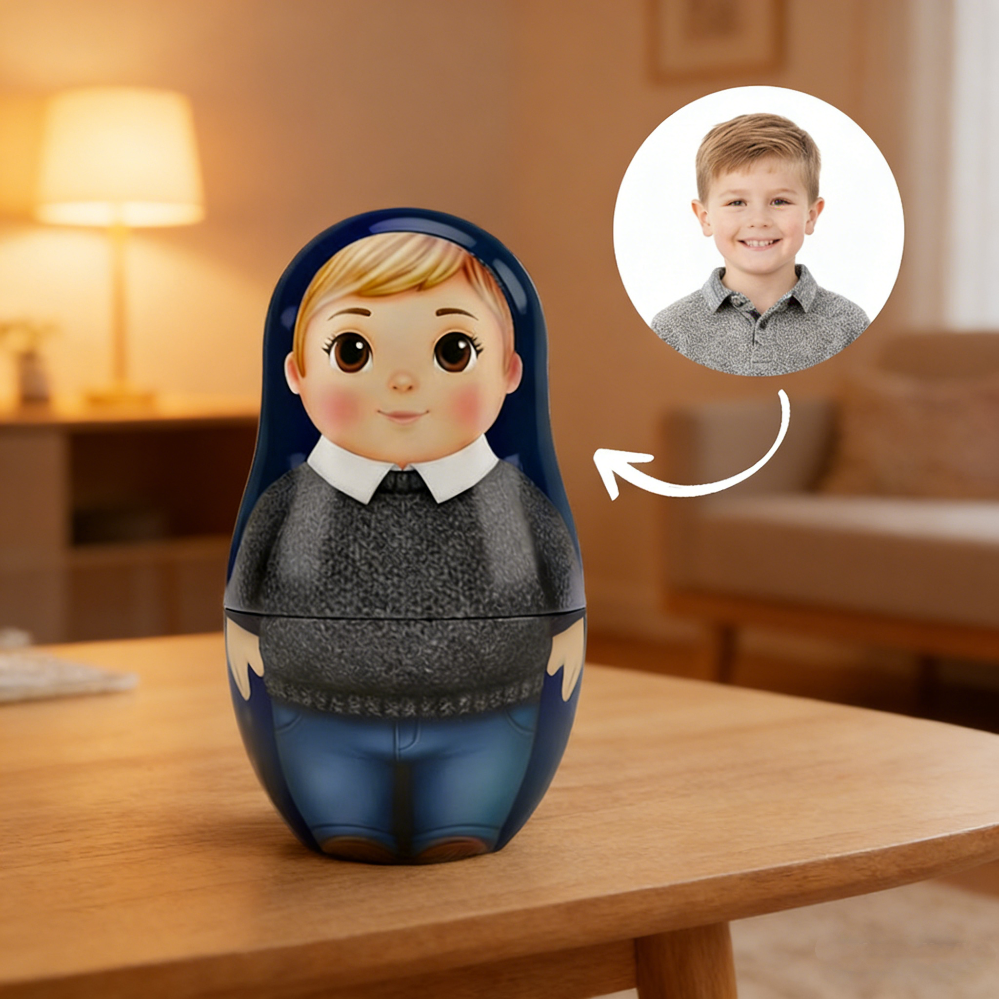 Retrato de muñeca rusa personalizado con foto, retrato familiar personalizado de matrioska, estilo caricatura, regalo de recuerdo único.