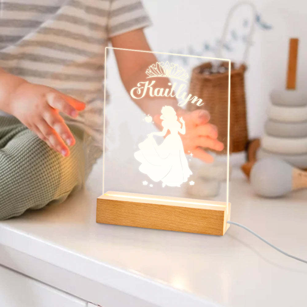 Signo De Nombre De Princesa Personalizado, Marco De Madera Personalizado, Lámpara Led De Noche, Decoración Para Dormitorio Infantil, Sala De Juegos - milamparaluna