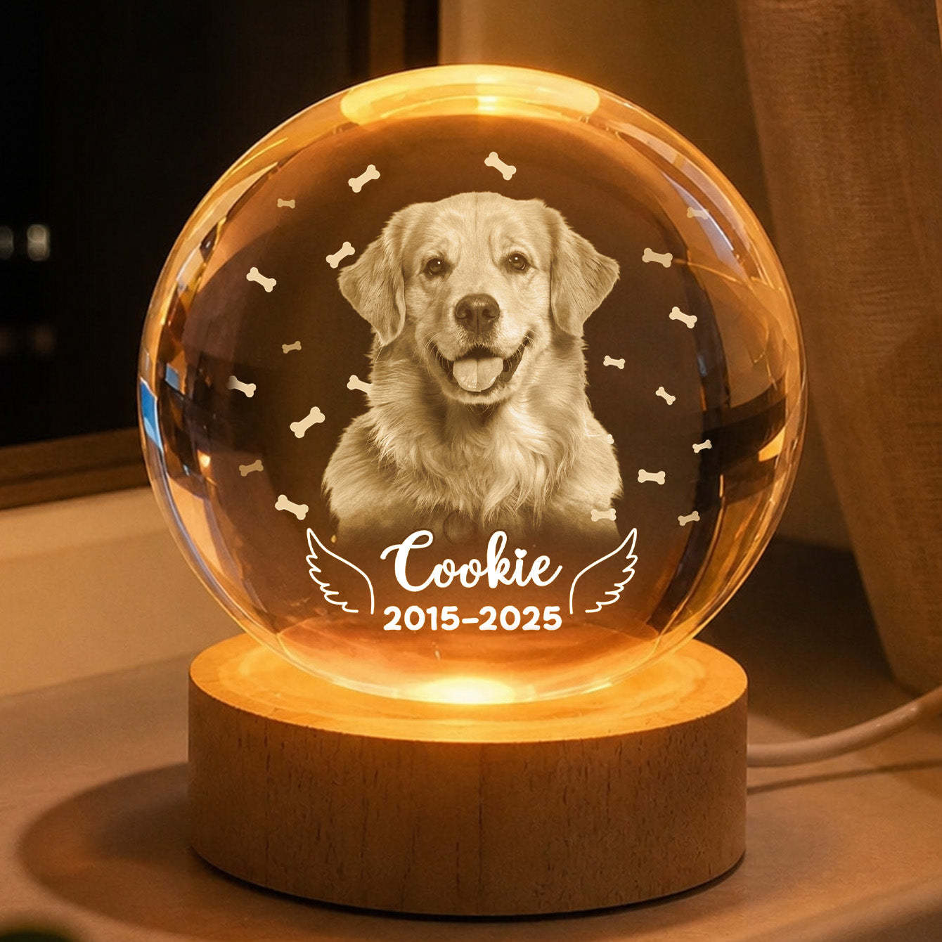 Bola De Cristal LED Personalizada Con Foto De Mascota, Regalo Conmemorativo Personalizado Para Amantes De Perros Y Gatos, Luz Nocturna De Recuerdo Para Quienes Han Perdido A Una Mascota. - mymoonlampes