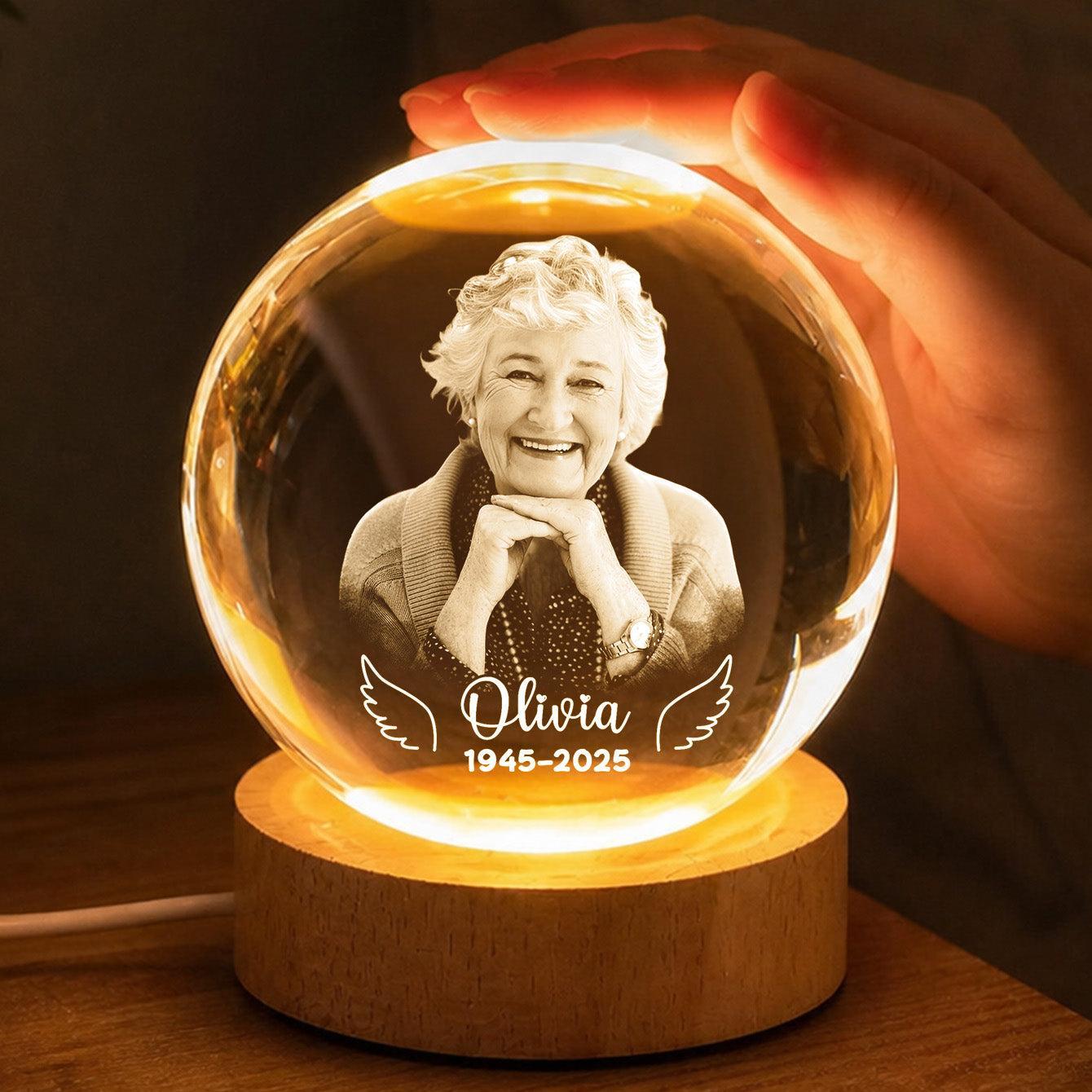 Luz Nocturna LED Con Forma De Bola De Cristal Y Alas De ángel Personalizadas, Regalo Conmemorativo Personalizado Con Foto Para La Familia, Recuerdo Para Siempre. - mymoonlampes