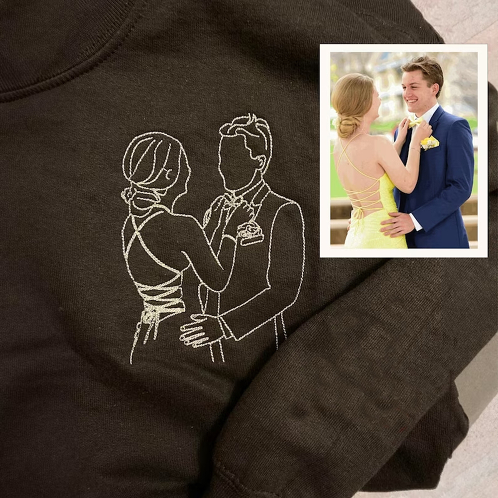 Sudadera Con Capucha Bordada Personalizada Con Retrato De Bolsillo A Partir De Foto Y Contorno De Foto, Regalo Para Él - mymoonlampes