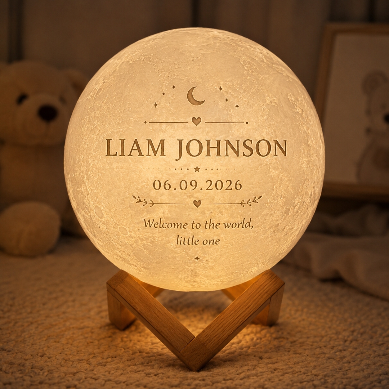 Lámpara Lunar Personalizada Para Recién Nacidos Con Foto Del Bebé Y Detalles De Nacimiento: Luz Nocturna Con Calendario Lunar Grabado Personalizado, Regalo De Recuerdo Del Anuncio Del Nacimiento Del Bebé - mymoonlampes