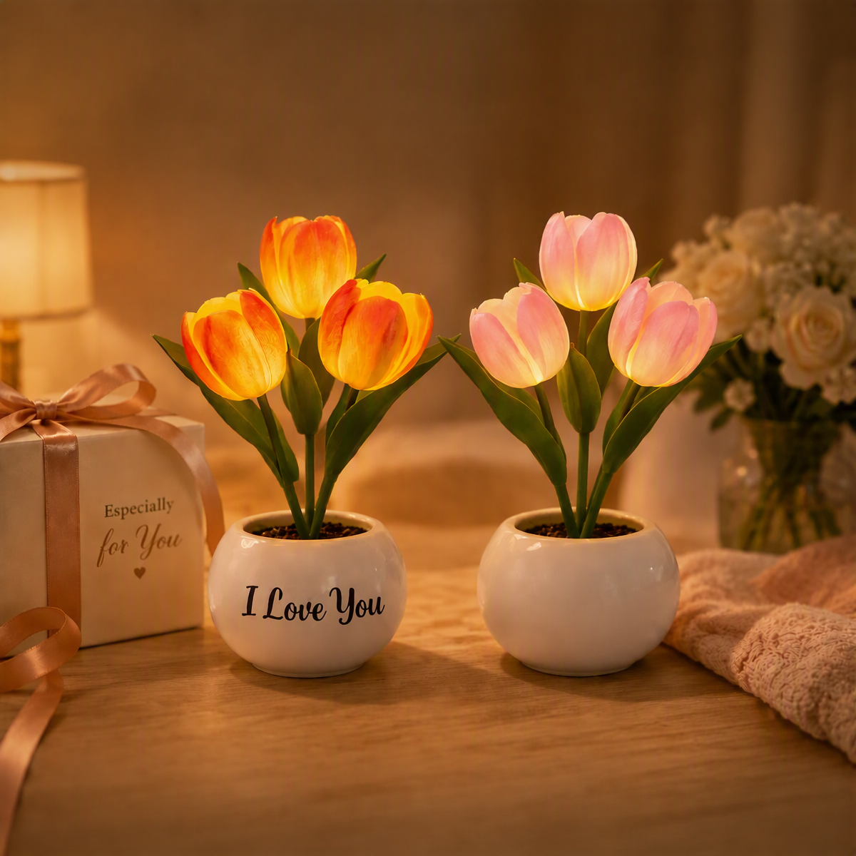 Lámpara De Noche Led Con Forma De Tulipán, Regulable, Enchufable, Romántica, Con Flores Artificiales, Regalo Para El Día De La Madre.
