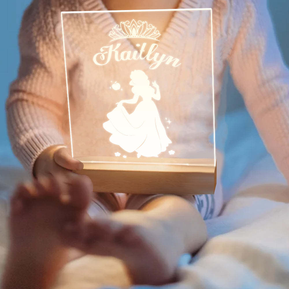 Signo De Nombre De Princesa Personalizado, Marco De Madera Personalizado, Lámpara Led De Noche, Decoración Para Dormitorio Infantil, Sala De Juegos - milamparaluna