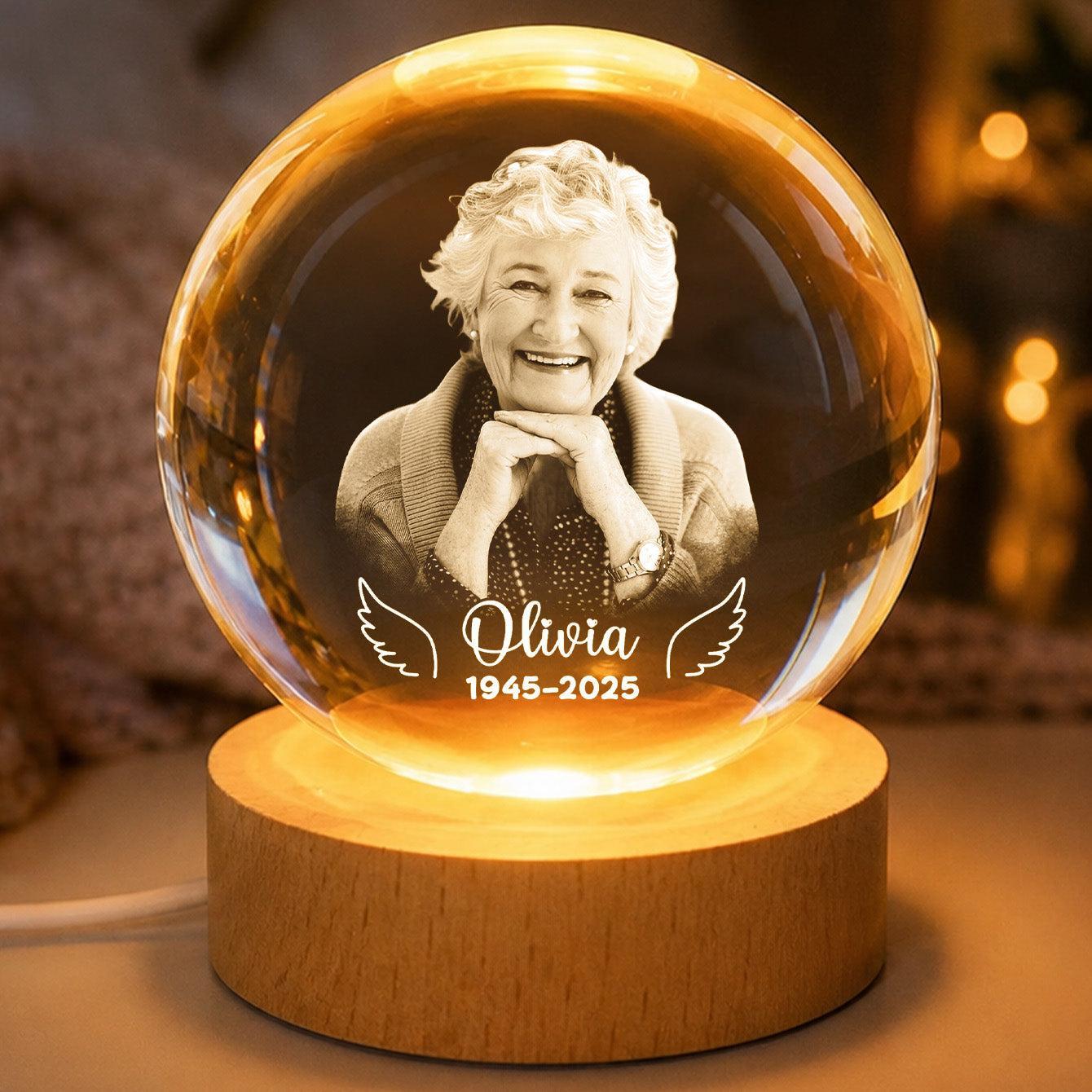 Luz Nocturna LED Con Forma De Bola De Cristal Y Alas De ángel Personalizadas, Regalo Conmemorativo Personalizado Con Foto Para La Familia, Recuerdo Para Siempre. - mymoonlampes