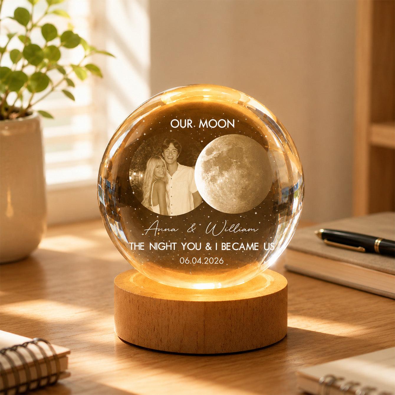 Esfera De Cristal Con Foto Personalizada Y Forma De Luna, Regalo Para Enamorados - Luz Nocturna LED Romántica Para La Decoración Del Dormitorio