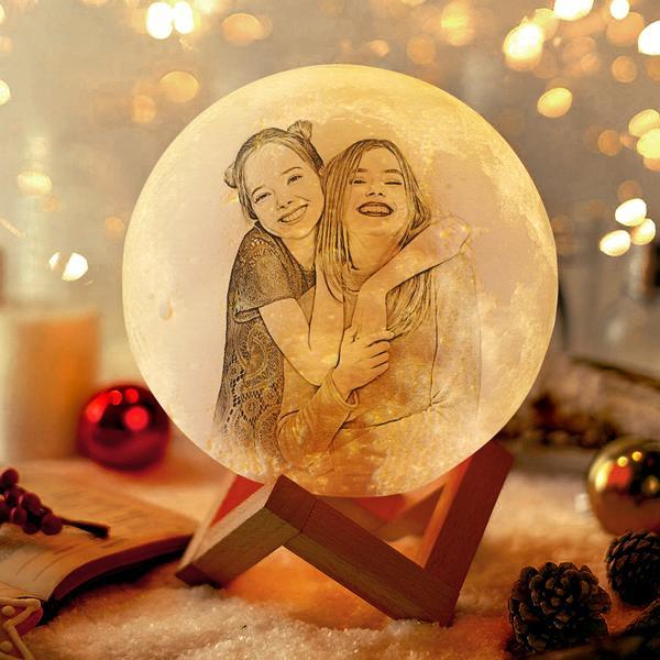 Regalos para Familia 2 Colores Padre e Hijo Foto Personalizada Lámpara Luna 3D Impresión Grabado con Nombre