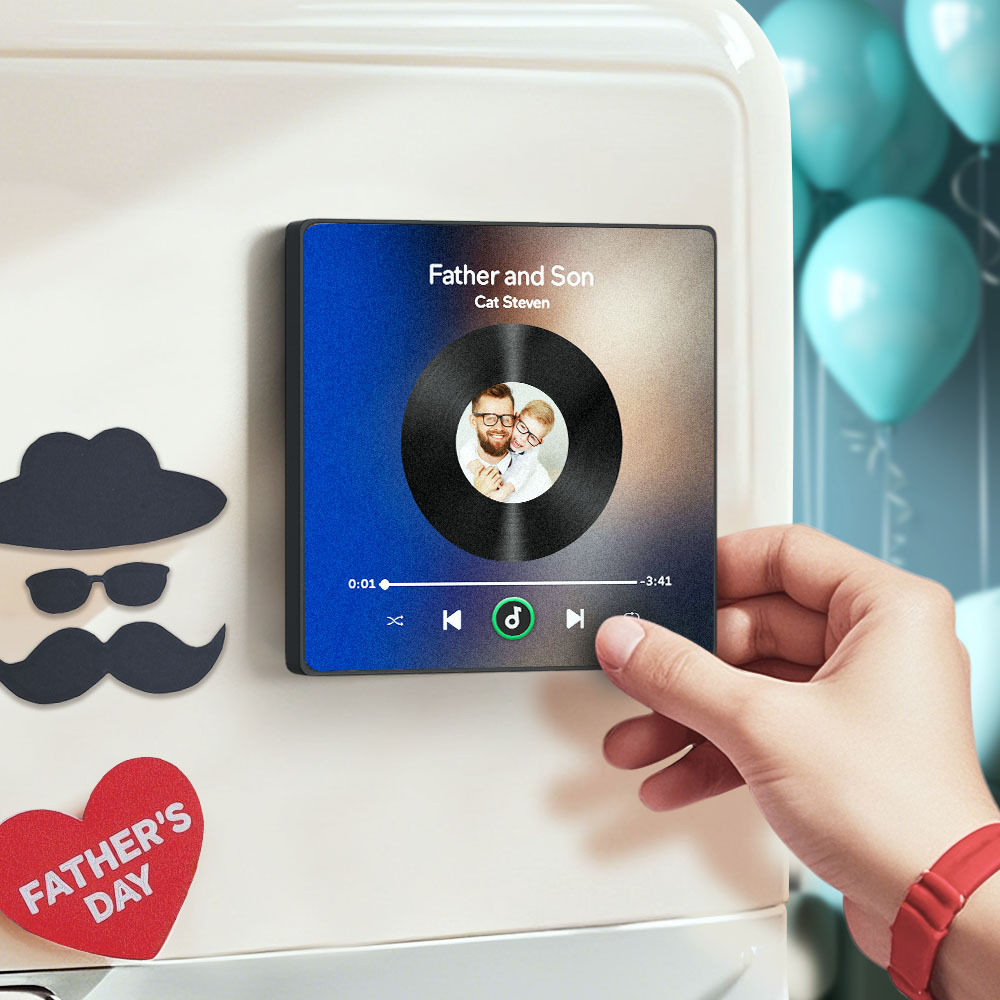 Álbum de fotos personalizado, imán para nevera, adhesivo para pared con fotos y música, movimiento musical reproducible sin teléfono móvil, imán para nevera con música profesional, puede reproducir canciones, regalo para el día del padre