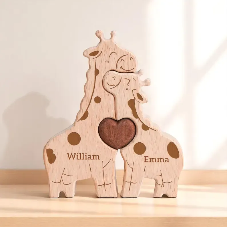 Rompecabezas Personalizado De La Familia De Jirafas, Regalo Para El Día De La Madre, Baby Shower Familiar, Regalo Para Una Familia De Cuatro, Regalos De Jirafas, Decoración Para La Habitación Del Bebé. - mymoonlampes