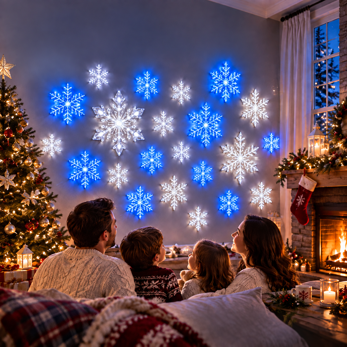 Luces LED De Pared Con Forma De Copo De Nieve: Decoración De Pared Navideña Con Forma De Copo De Nieve Que Cambia De Color Con Control Remoto, Iluminación Festiva Para El Hogar Y La Fiesta