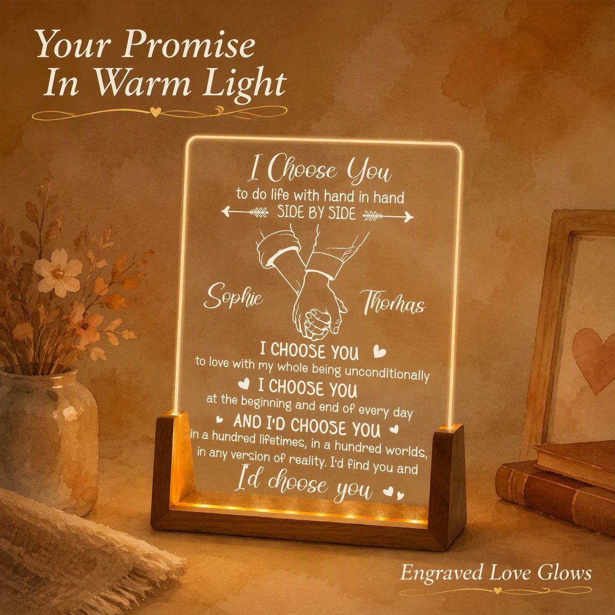 Lámpara De Noche Personalizada "Te Elijo A Ti", Lámpara LED Acrílica Con Foto Personalizada, Regalo Romántico Para Parejas Para Aniversario, Cumpleaños Y San Valentín. - mymoonlampes