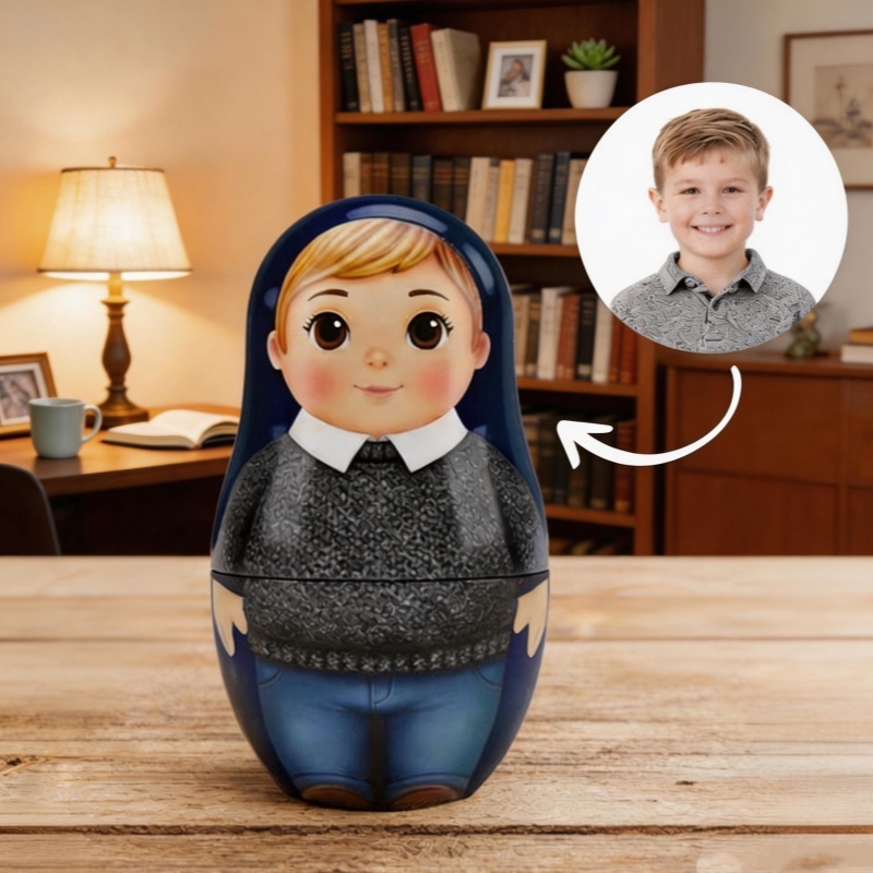 Retrato de muñeca rusa personalizado para niños a partir de una foto, muñeca Matryoshka personalizada, lindo estilo de dibujos animados, regalo de cumpleaños para niños y niñas.