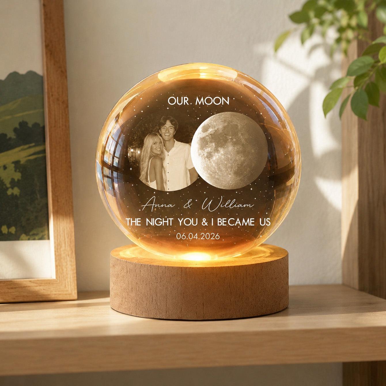 Esfera De Cristal Con Foto Personalizada Y Forma De Luna, Regalo Para Enamorados - Luz Nocturna LED Romántica Para La Decoración Del Dormitorio - mymoonlampes