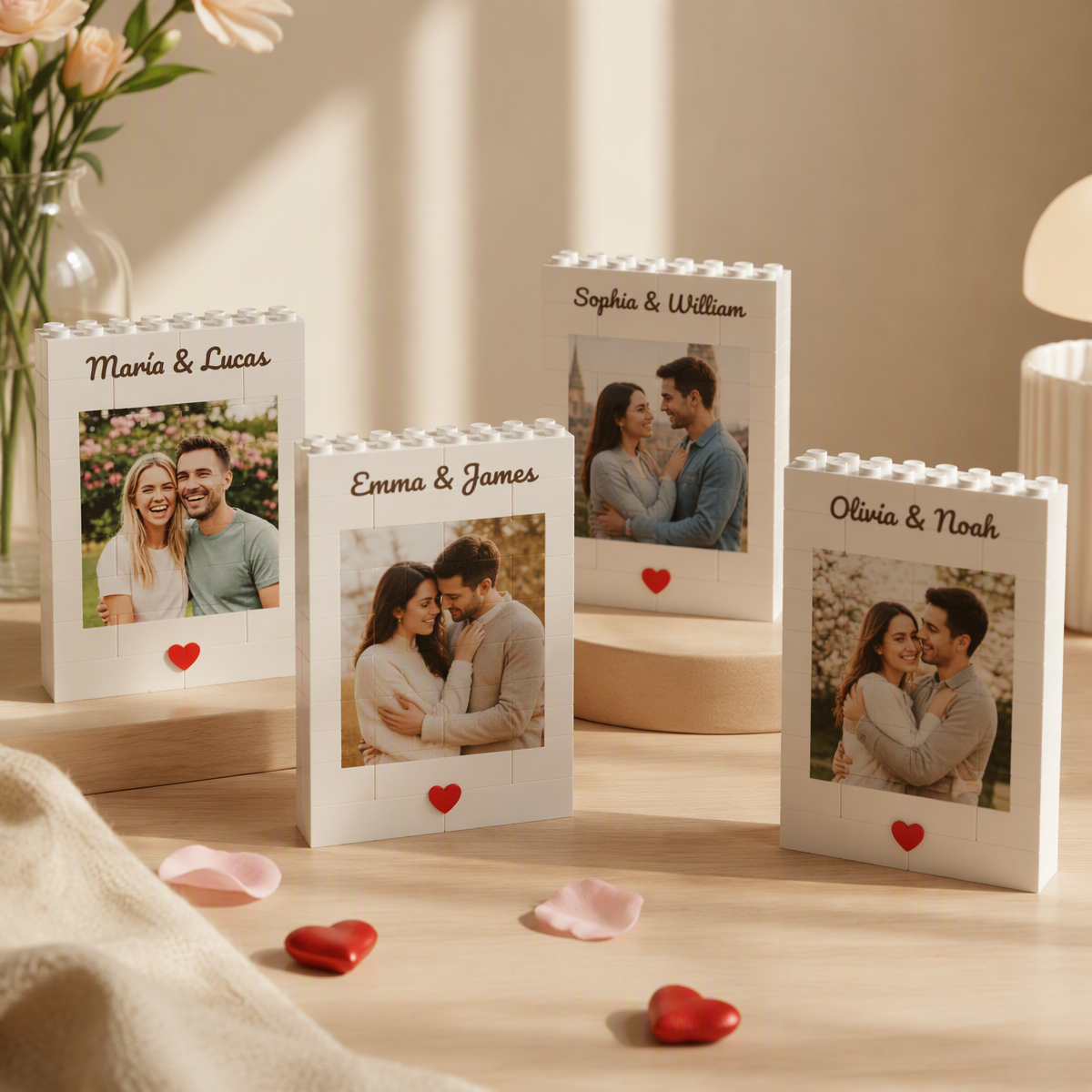 Marco De Fotos Personalizado Con Forma De Rompecabezas De Ladrillos: Construye Tu Amor, Un Regalo Romántico Para Parejas Para El Día De San Valentín Y Aniversarios. Regalo Personalizado De Bloques De Construcción Para Parejas.