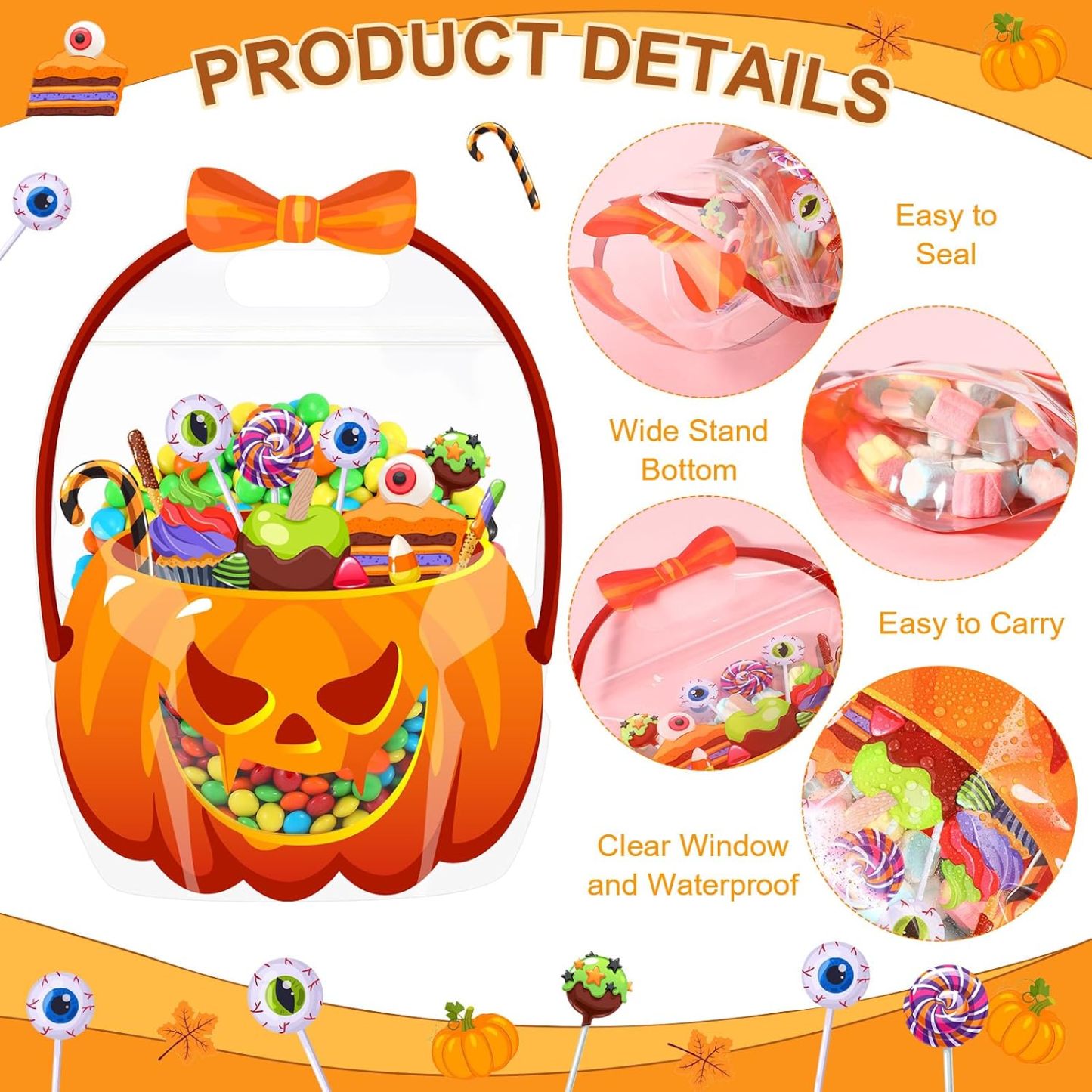 Bolsas De Dulces De Halloween Con Forma De Calabaza Y Asa. Envoltorios De Dulces Espeluznantes Para Pedir Dulces, Recuerdos De Fiesta Y Regalos. - mymoonlampes