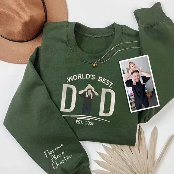 Sudadera Personalizada 'el Mejor Papá Del Mundo', Suéter Con Foto Familiar Bordada, Jersey Personalizado Con Fecha De Cumpleaños Para Papá, Regalos Para El Día Del Padre.