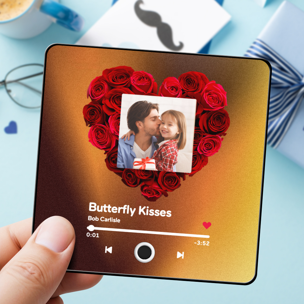 Álbum de fotos personalizado para regalo del día del padre, imán para el refrigerador, calcomanía de pared con fotos y música, movimiento musical reproducible sin teléfono celular, imán para refrigerador con música profesional, puede reproducir canciones