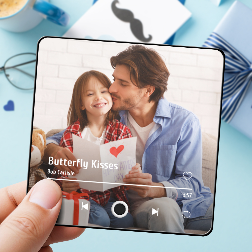 Álbum de fotos personalizado para regalo del día del padre, imán para el refrigerador, calcomanía de pared con fotos y música, movimiento musical reproducible sin teléfono celular, imán para refrigerador con música profesional, puede reproducir canciones