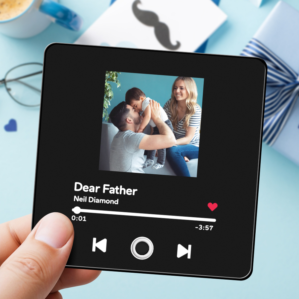 Álbum de fotos personalizado para regalo del día del padre, imán para el refrigerador, calcomanía de pared con fotos y música, movimiento musical reproducible sin teléfono celular, imán para refrigerador con música profesional, puede reproducir canciones