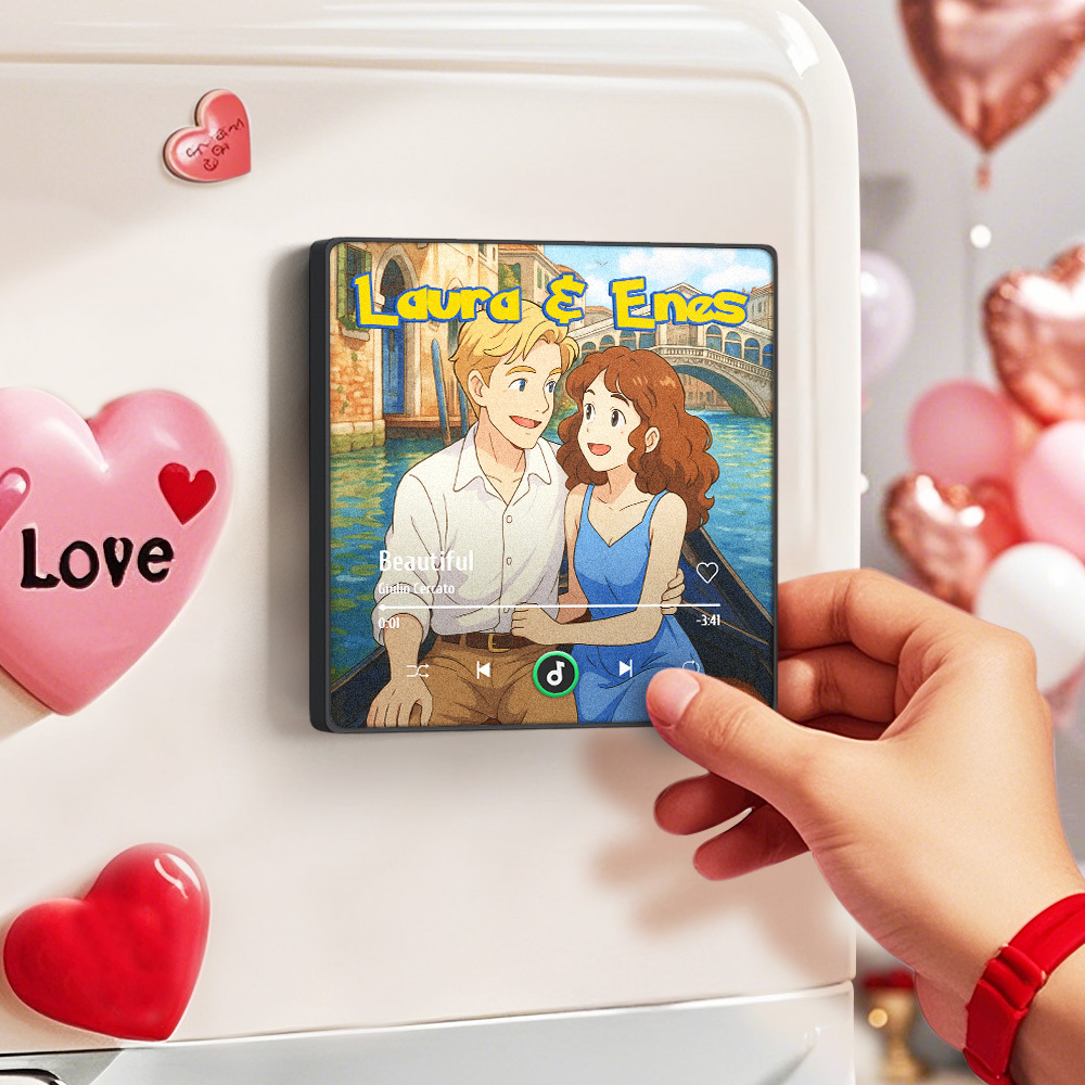 Imán Para Nevera Con Foto Y Nombre Personalizados, Estilo Caricatura, Marco De Fotos Personalizado, Regalo Para Parejas - mymoonlampes