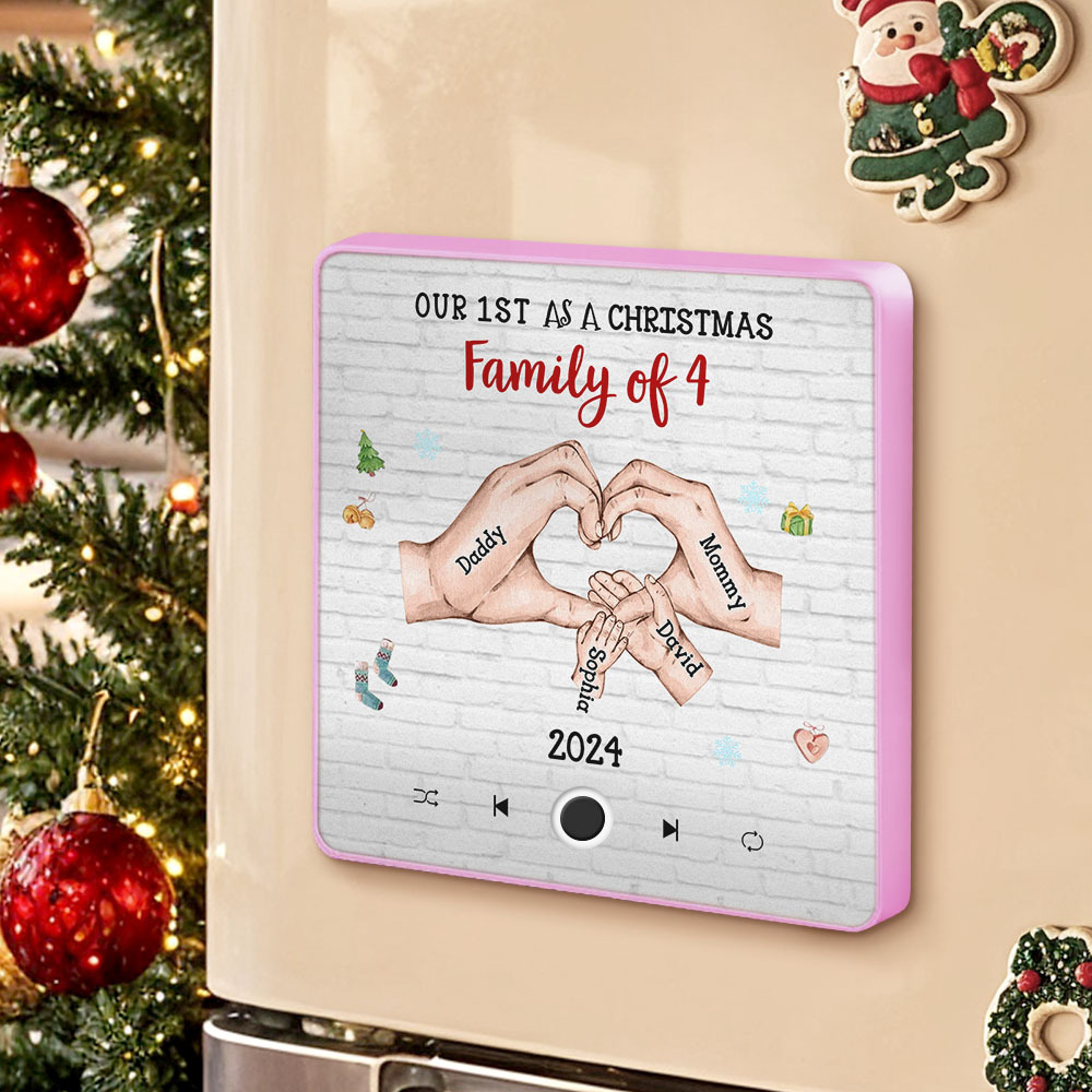Imán Personalizado Para Nevera Con Personaje De Dibujos Animados Y Nombre, Álbum Personalizado, Imán Para Nevera Con Música, Nuestra Primera Familia Navideña - mymoonlampes