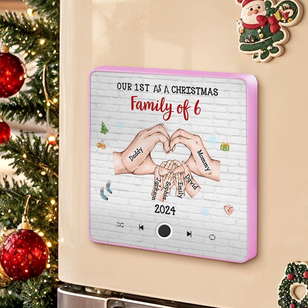 Imán Personalizado Para Nevera Con Personaje De Dibujos Animados Y Nombre, Álbum Personalizado, Imán Para Nevera Con Música, Nuestra Primera Familia Navideña - mymoonlampes