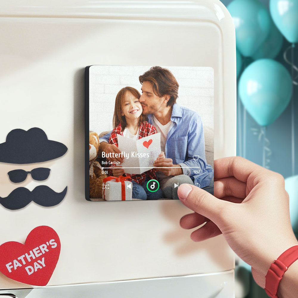 Álbum de fotos personalizado, imán para nevera, adhesivo para pared con fotos y música, movimiento musical reproducible sin teléfono móvil, imán para nevera con música profesional, puede reproducir canciones, regalo para el día del padre