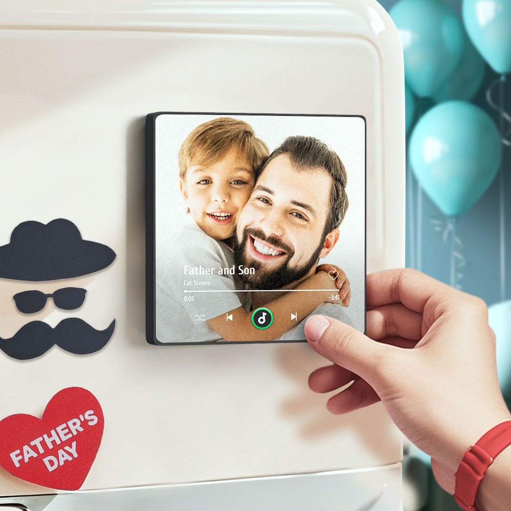 Álbum de fotos personalizado, imán para nevera, adhesivo para pared con fotos y música, movimiento musical reproducible sin teléfono móvil, imán para nevera con música profesional, puede reproducir canciones, regalo para el día del padre