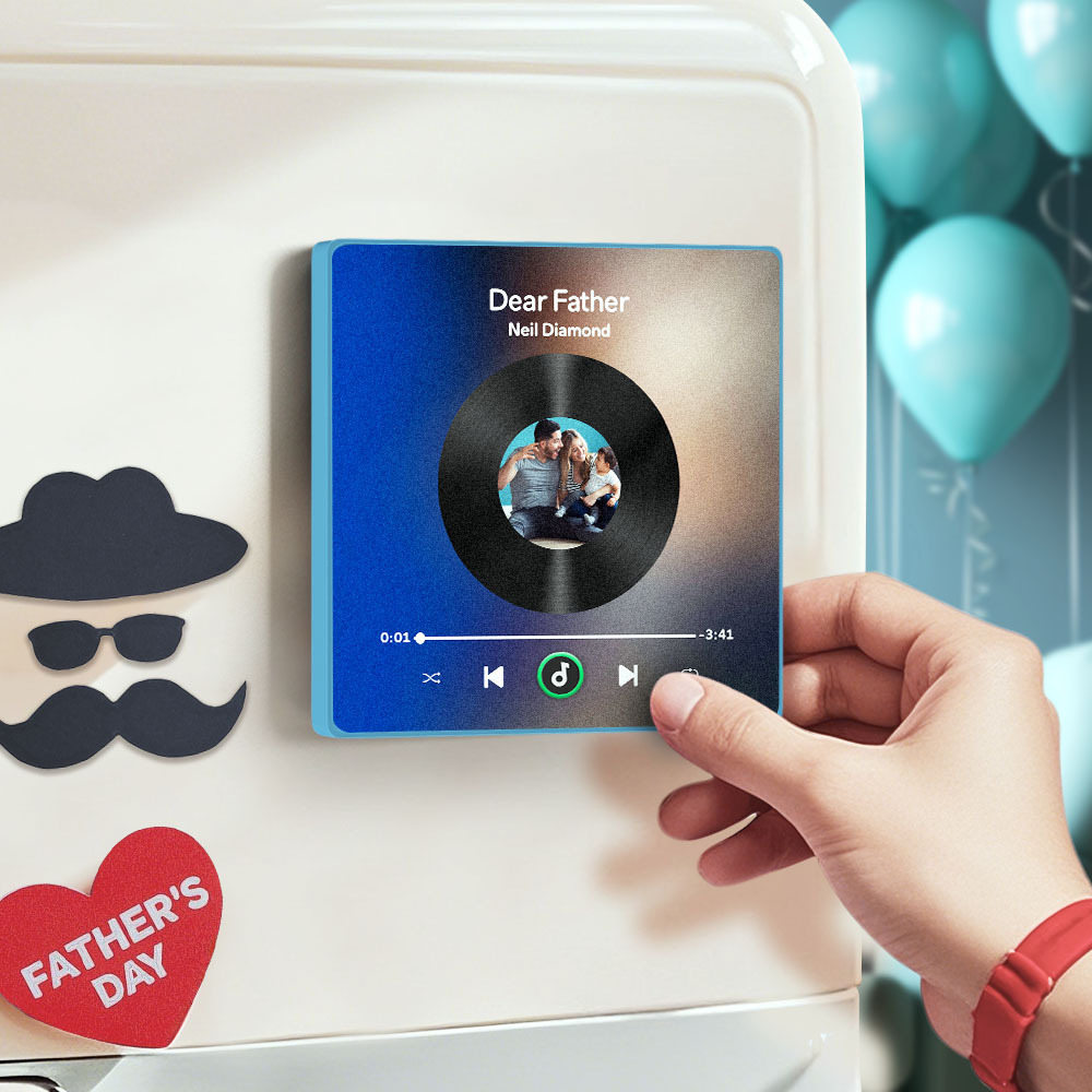 Álbum de fotos personalizado, imán para nevera, adhesivo para pared con fotos y música, movimiento musical reproducible sin teléfono móvil, imán para nevera con música profesional, puede reproducir canciones, regalo para el día del padre