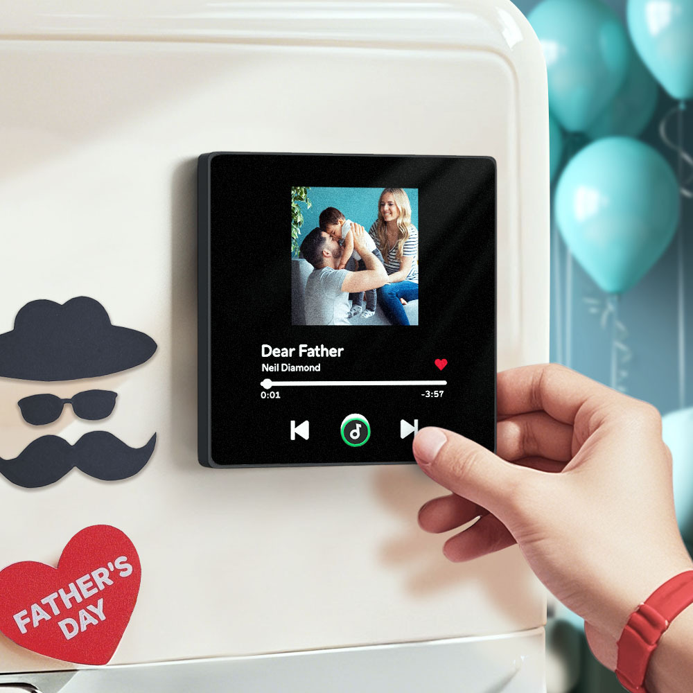 Álbum de fotos personalizado, imán para nevera, adhesivo para pared con fotos y música, movimiento musical reproducible sin teléfono móvil, imán para nevera con música profesional, puede reproducir canciones, regalo para el día del padre