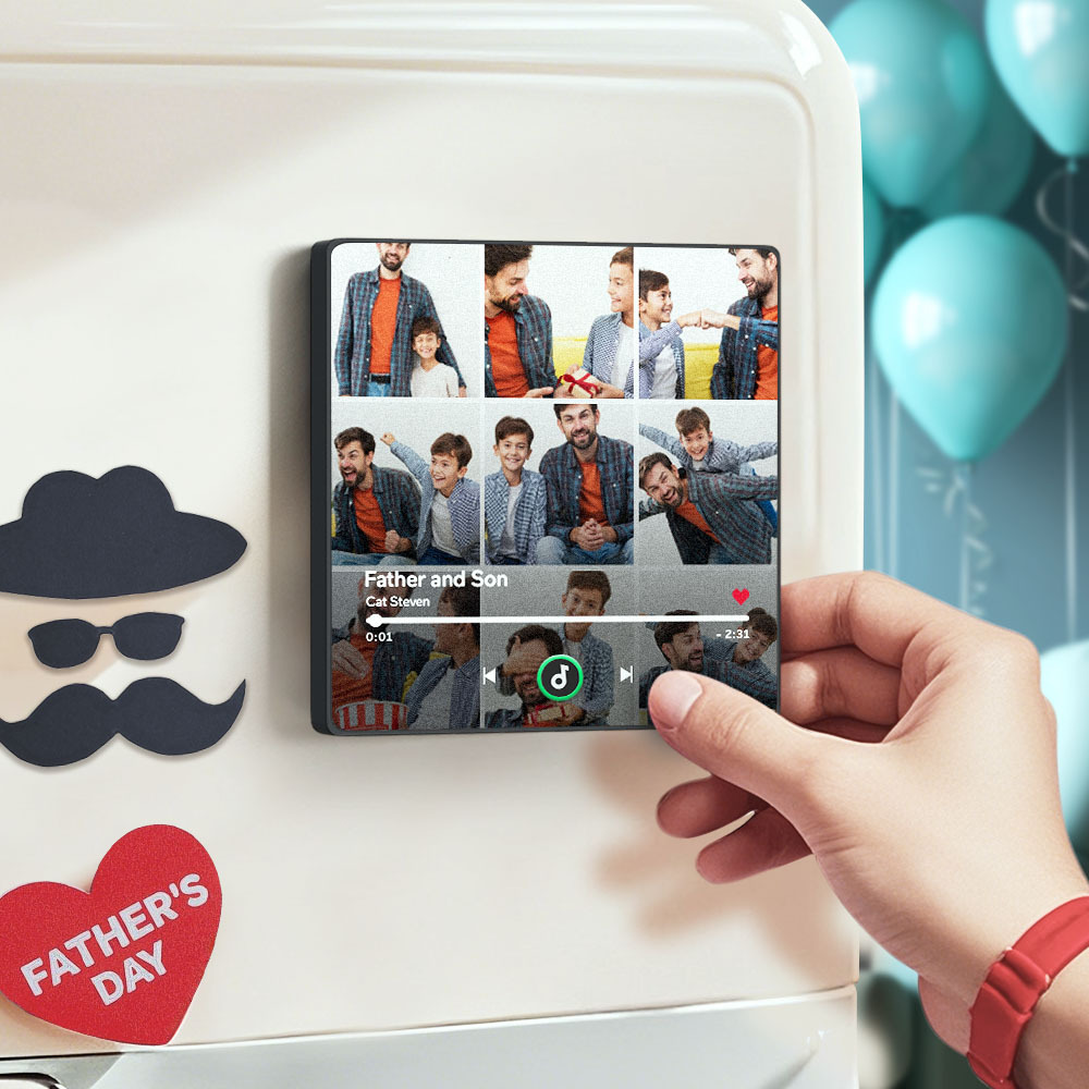 Álbum de fotos personalizado, imán para nevera, adhesivo para pared con fotos y música, movimiento musical reproducible sin teléfono móvil, imán para nevera con música profesional, puede reproducir canciones, regalo para el día del padre