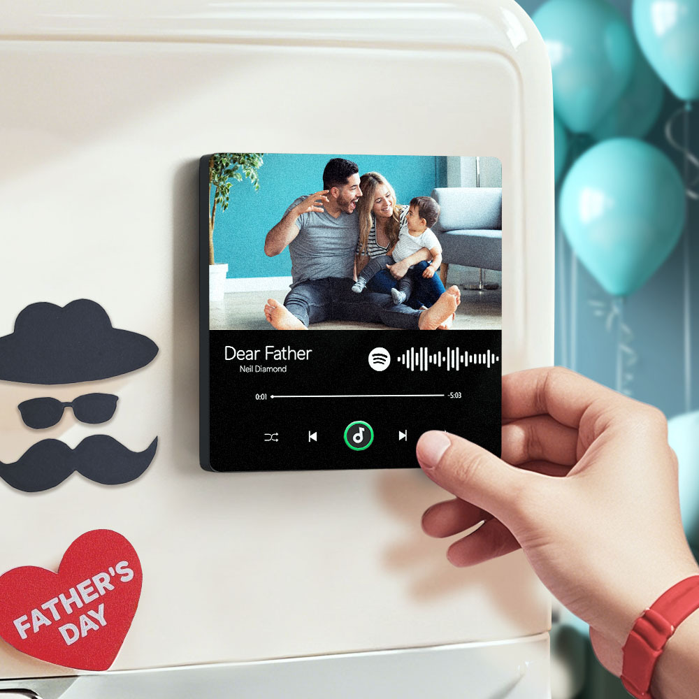 Álbum de fotos personalizado, imán para nevera, adhesivo para pared con fotos y música, movimiento musical reproducible sin teléfono móvil, imán para nevera con música profesional, puede reproducir canciones, regalo para el día del padre