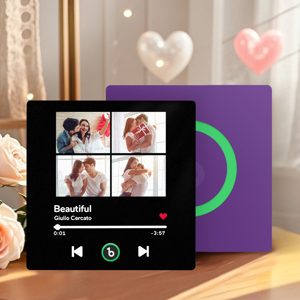 Imán Personalizado Para Nevera Con Música De Color Morado Y Amatista, Nueva Pegatina Fotográfica De Pared Con Música Mejorada 4.0 Que Reproduce Música Sin Teléfono Móvil, Varios Estilos, Regalos Para Parejas - mymoonlampes