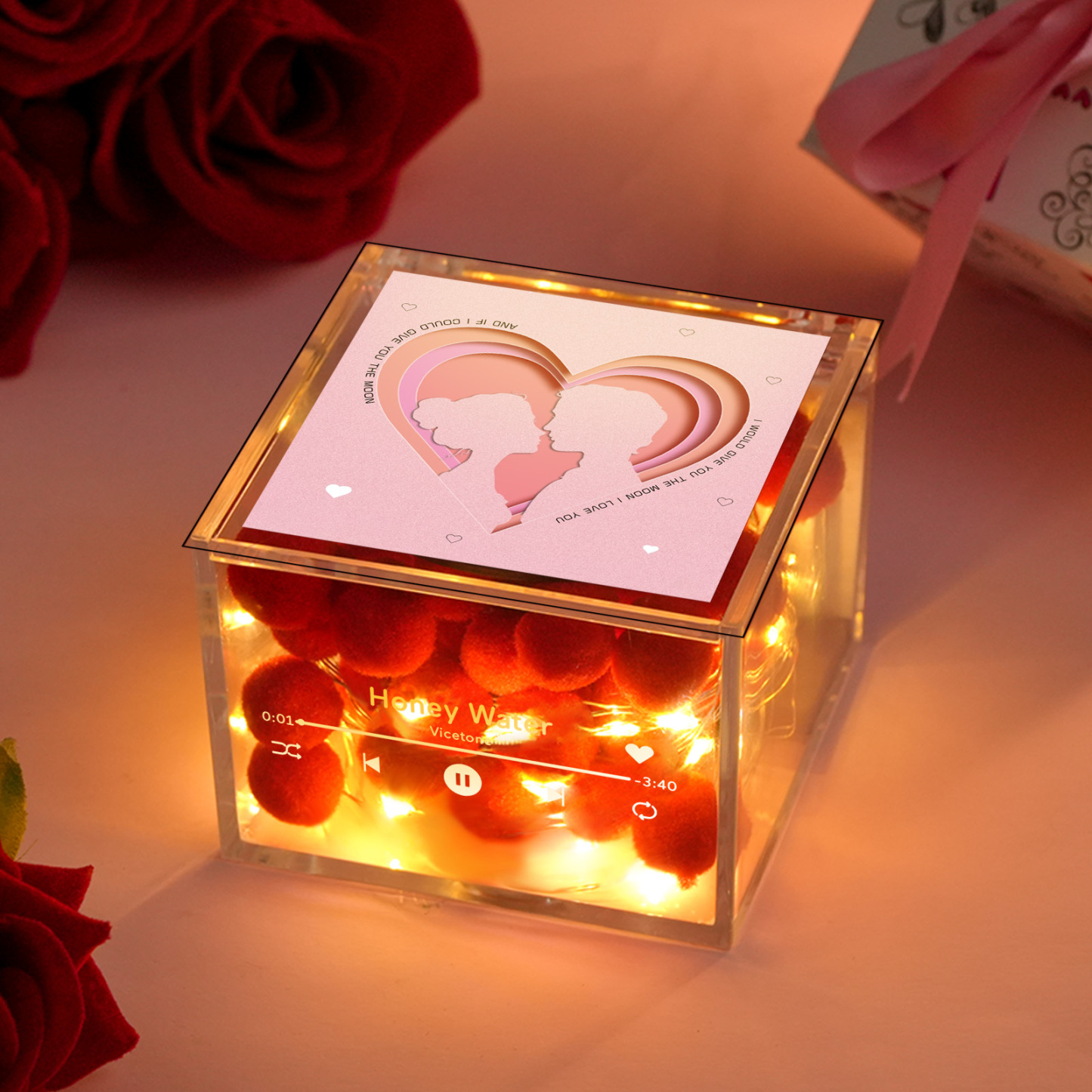 Mini Tocadiscos De Vinilo Para El Día De San Valentín Con Foto Personalizada Y Caja Acrílica De Música Personalizada Con Luz - mymoonlampes