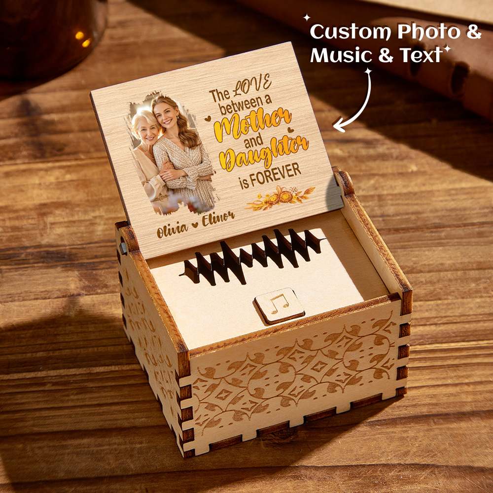 Caja De Música De Madera Con Foto Personalizada, Caja De Música Personalizada Para Madre E Hija, Regalo Para Madre - mymoonlampes