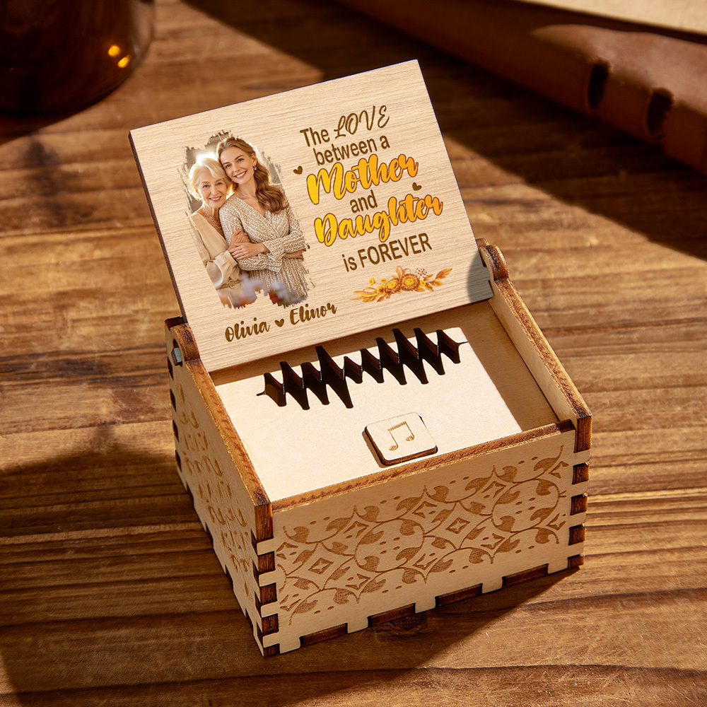 Caja De Música De Madera Con Foto Personalizada, Caja De Música Personalizada Para Madre E Hija, Regalo Para Madre - mymoonlampes