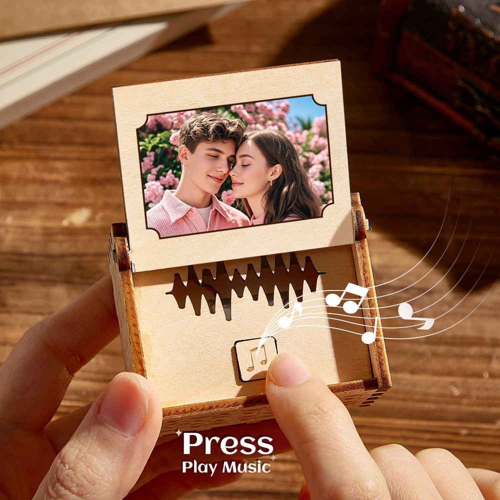 Caja De Música Digital Personalizada, Cualquier Canción, Melodía O Voz, Foto Personalizada, Caja De Música De Madera Con Texto, Regalos De Aniversario - mymoonlampes